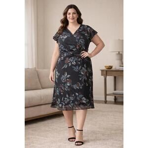 Coldwater Creek Floral Dress W18 Sheer Overlay